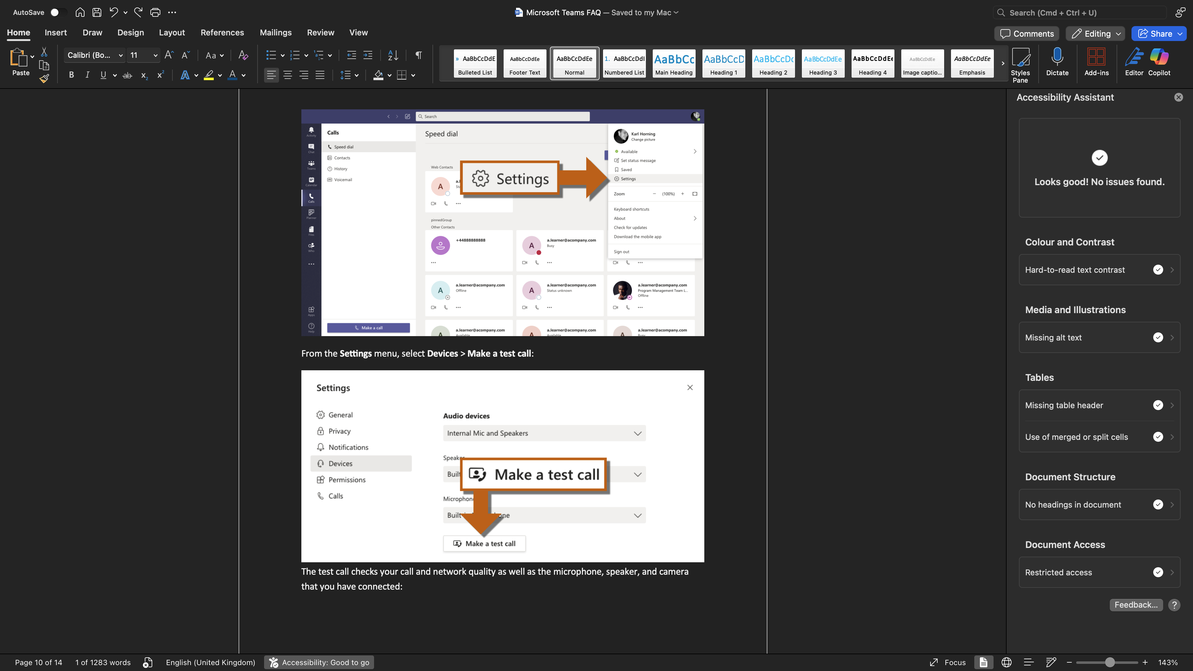A screenshot of Microsoft's Accessibility Assistant in Word A screenshot of Microsoft's Accessibility Assistant in Word